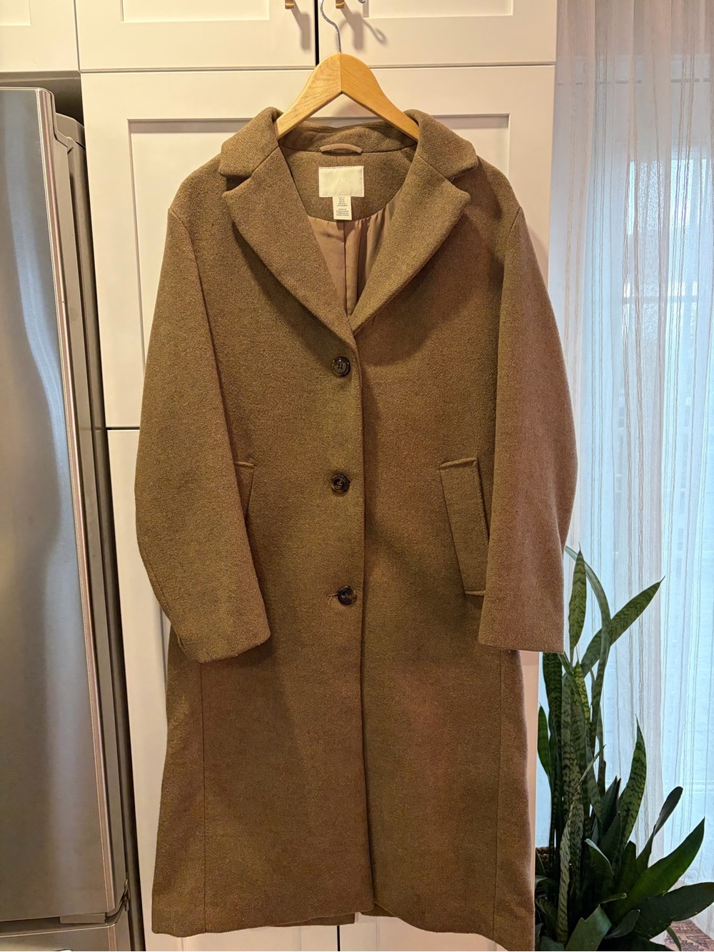 H&M Women's Brown Notch-Collar Single-Breasted Pea Coat